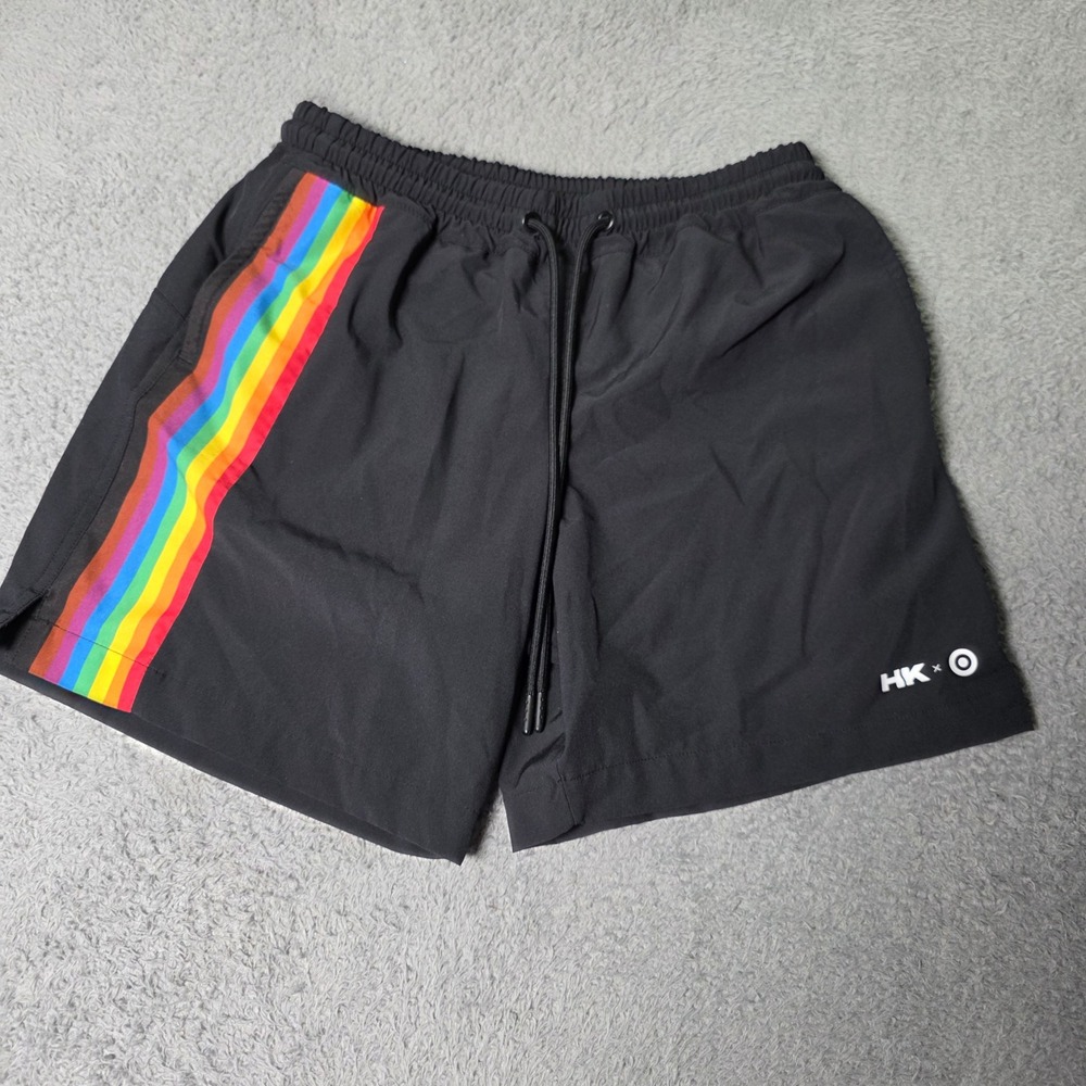 Humankind x Target Mens Small Athletic Shorts Black Rainbow Pride Stripe 677205